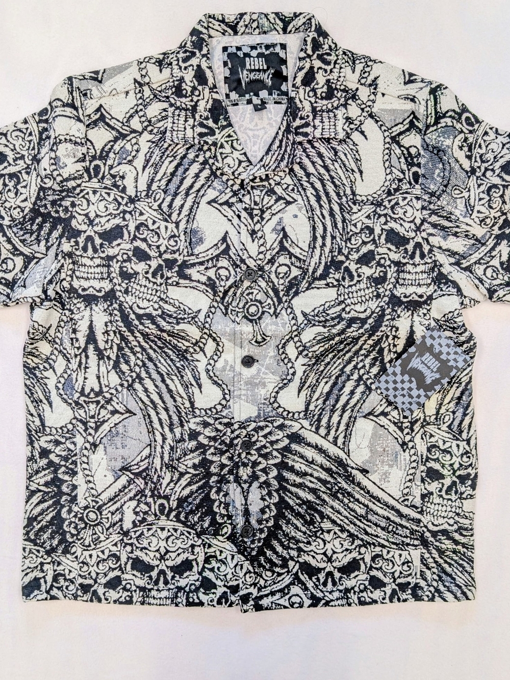 Rebel Vengeance Mens [Size] Skulls Tapestry Shirt Heavyweight Button Up NWT